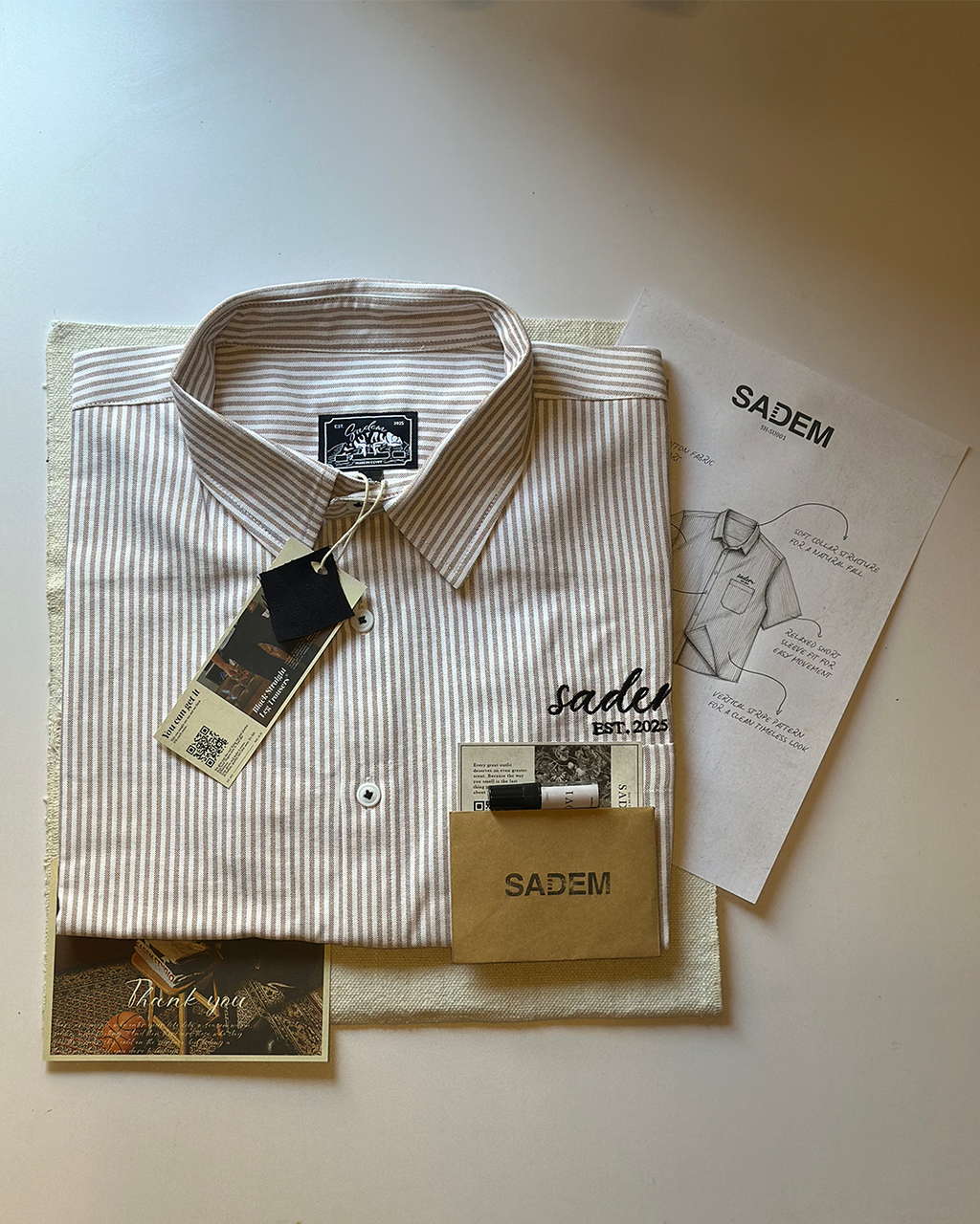 Beige Striped Boxy Shirt
