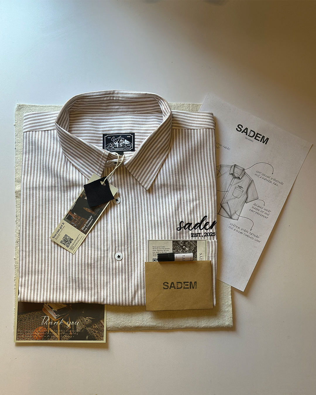 Beige Striped Boxy Shirt