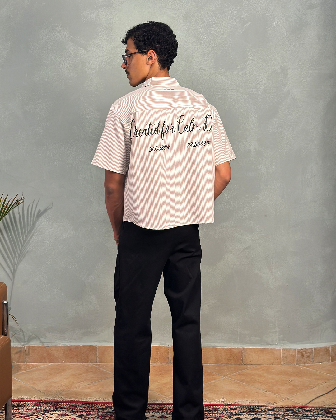 Beige Striped Boxy Shirt