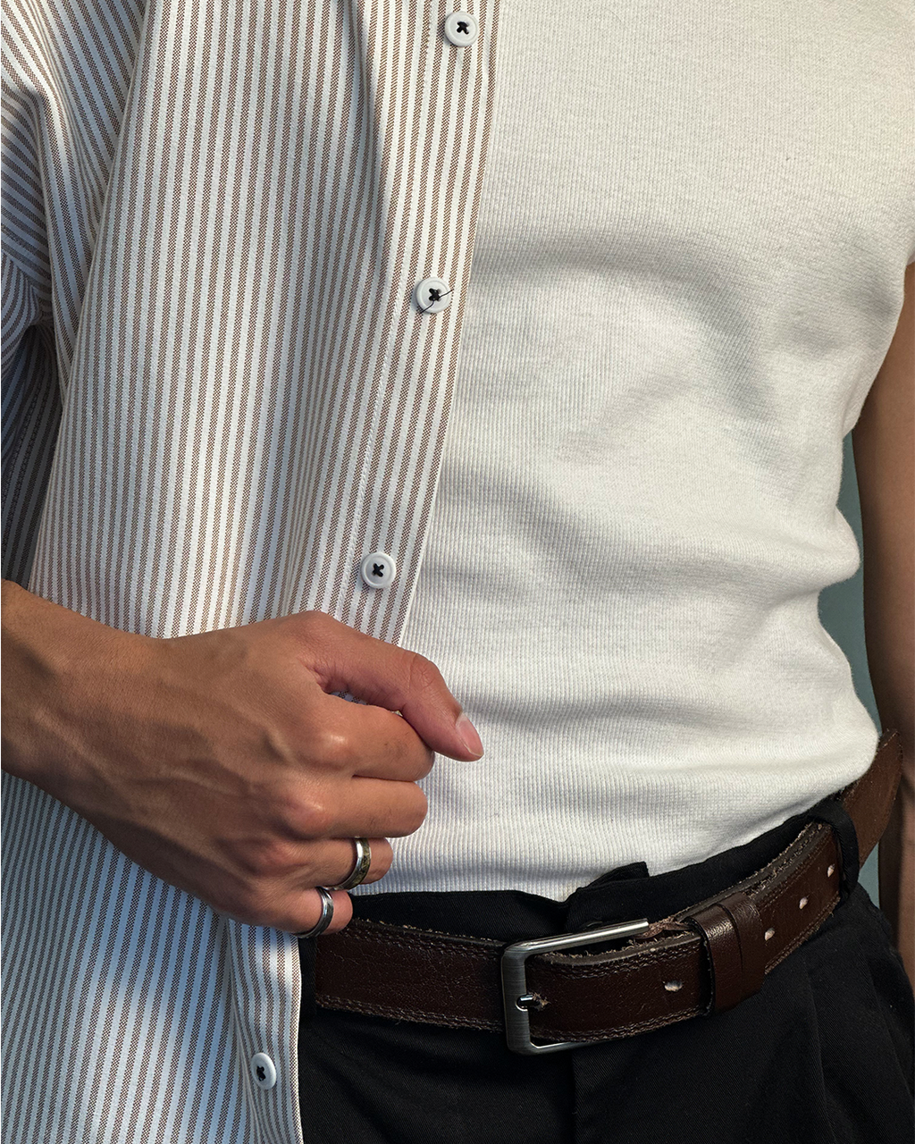 Beige Striped Boxy Shirt
