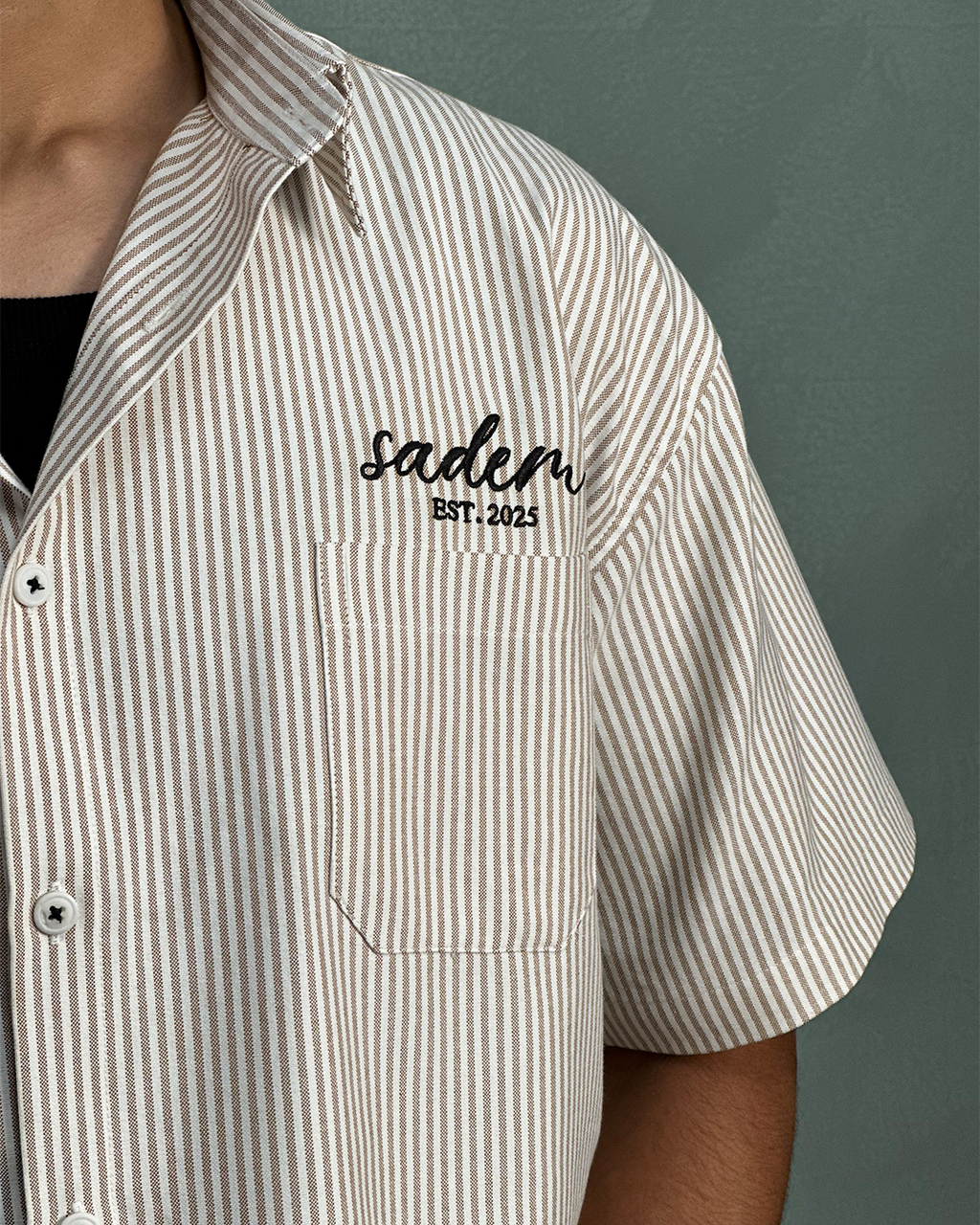 Beige Striped Boxy Shirt